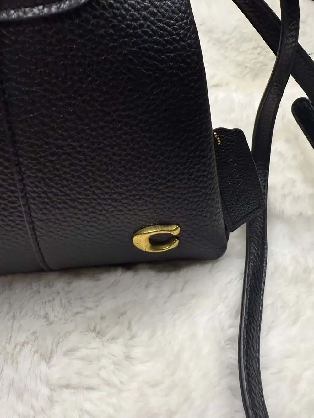 Coach Lana 19 Shoulder Bag in Black Polished Pebble Leather